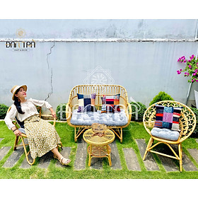 Mua Bộ Bàn Ghế Mây Tự Mix Tại  Đan Trà- Bộ Sofa Mây Tre Vintage- Bộ Bàn Ghế Mây Nhỏ Gọn Uống Trà- Nội Thất Mây Tre Đan Trà