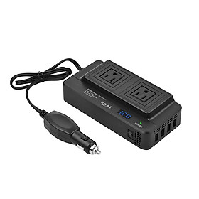 200W Car Power Inverter DC 12V to AC 110V Converter with Digital Display 2 AC Outlets 4 USB Ports On/ Off Switch Safe Protection Portable Car Charger Adapter for Phone Laptop Electric Lights Fans