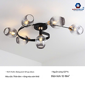 Đèn ốp trần pha lê decor trang trí phòng khách quán coffee phong cách hiện đại 15 bóng Mã APTRAN-6B
