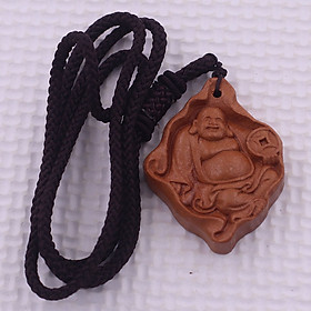 Mặt dây chuyền Phật Di lặc 2D gỗ đào kèm vòng cổ dây dù, mặt dây chuyền phong thủy, mặt dây chuyền gỗ