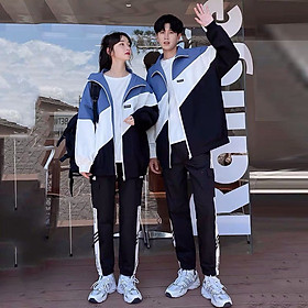 Áo Khoác Dù phối sọc xanh trắng đen Nam Nữ Ulzzang Unisex Form Rộng Bomber TRƠN Jacket 2 lớp dày dặn