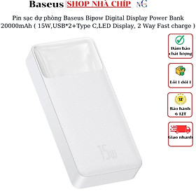 Pin sạc dự phòng Baseus Bipow Digital Display Power Bank 20000mAh ( 15W/20W, USB*2+Type C , LED Display, 2 Way Fast charge ) - Hàng chính hãng - 20000mAh - Sạc 15W Trắng