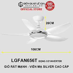 Mua Quạt Trần Đèn Trang Trí Phòng Khách LÊ GIA LGFAN656T - Chiều Cao 26cm - Sải Cánh 106cm - Bảo Hành 5 Năm