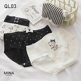 Set 5 Quần Lót Nữ Cao Cấp Kháng Khuẩn Hình Mèo Dễ Thương Mã QL03