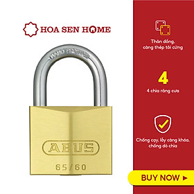 Mua Khóa móc treo đồng 65 ABU: 60mm  thân khóa bằng đồng  càng khóa bằng hợp kim tôi cứng  5 bi nấm chống dò chìa - Hoa Sen Home - Hàng chính hãng