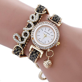Fashion Women Girls Metal Case Leather Rhinestone Bracelet Quartz Elegant Wrist Watch