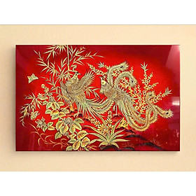Tranh sơn mài '' Song Phụng Hoa Khai '' – Size 50x80 cm / Vượng Khí, Hạnh Phúc & Viên Mãn