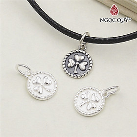Charm bạc tròn khắc cỏ 3 lá treo - Ngọc Quý Gemstones