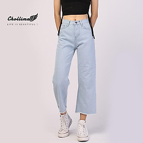 Quần baggy jeans nữ Chollima ống rộng trơn tua lai màu trắng bạc QD014