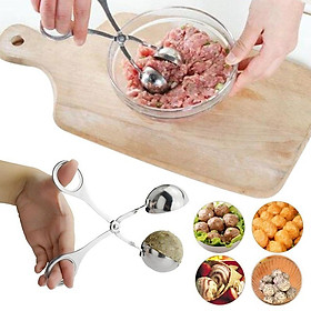 Mua Dụng cụ kẹp thịt viên  chả viên  cơm nắm  xíu mại  bò viên đa năng chất liệu Inox cầm tay 16x3.5 cm+ Tặng kèm hình dán