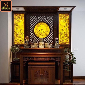 Mua Combo Sen đài: 2 vách 41x127cm + đèn tròn 60cm  Tranh trúc chỉ in MÂU NI