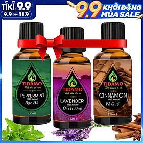 Combo 3 Tinh Dầu Oải Hương + Tinh Dầu Bạc Hà + Tinh Dầu Vỏ Quế Nguyên Chất – Tinh Dầu TIDAMO Cao Cấp Xông Phòng Giúp Thư Giãn, Thơm Phòng Và Nâng…