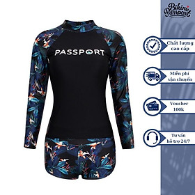 Đồ bơi Nữ BIKINI PASSPORT kiểu Quần short, áo tay dài Logo - màu Floral