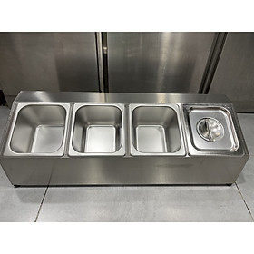 Combo 1 kệ và 4 bộ khay inox đựng gia vị ( thùng inox để khay gia vị) Tặng 2 ly mika