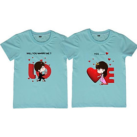 Áo Thun Đôi Họa Tiết Will You Marry Me? Màu Xanh Biển