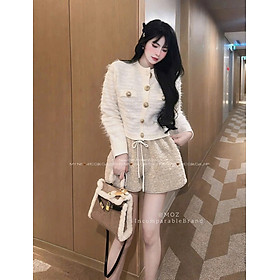 Áo khoác len lông mềm tay dài nút vàng,dáng xinh sang dễ phối