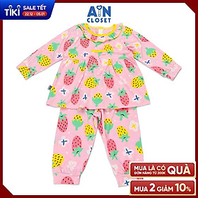 Bộ quần áo dài bé gái họa tiết Dâu Vàng nền hồng thun cotton