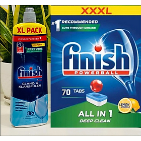 Combo Viên rửa bát Finish All in one 70v + Dầu bóng finish 750ml dùng cho Máy rửa chén bát