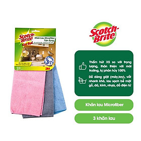 Combo 3 Khăn lau đa năng Scotch-Brite 3M 30x30cm không gây trầy xước, thấm hút nước gấp 5 lần, không để lại bụi