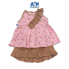 Bộ áo váy ngắn bé gái họa tiết Hoa cúc Lobelia chân váy nâu cotton boi dệt - AICDBGCJWVJM - AIN Closet