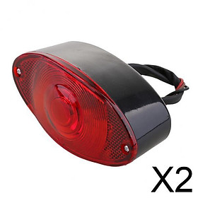 2x Motorcycle Taillight Red Lens with Brake Running License Plate Light Black