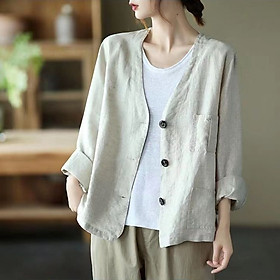 Áo vest-blazer dáng suông tay dài chất liệu đũi mềm mát phong cách công sở trẻ trung Đũi Việt Dv07