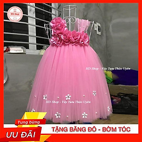 Váy đầm bé gái ️FREESHIP️ Váy công chúa hồng phấn 6 bông + nhí cho bé gái