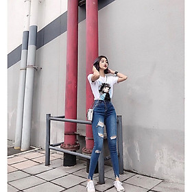 QUẦN JEAN NỮ RÁCH MÀU XANH THỜI TRANG MỚI NHẤT 2019