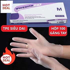 Mua Hộp 100 găng tay Victoria Bay chất liệu TPE  Bao tay cao su rửa bát làm bếp vệ sinh siêu dai không mùi không bột cao cấp