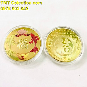 Móc Khóa - Dây Treo - Đồng Xu Song Ngư In Màu, đường kính: 4cm