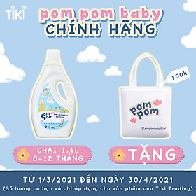 Nước Giặt Xả Pom Pom chuyên biệt dành cho bé sơ sinh (0-12 tháng) - Chai 1,6L