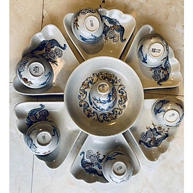 Mua Bộ bát đĩa cúng gia tiên  men rạn cổ- họa tiết đắp nổi thủ công. Gốm sứ Bát Tràng.