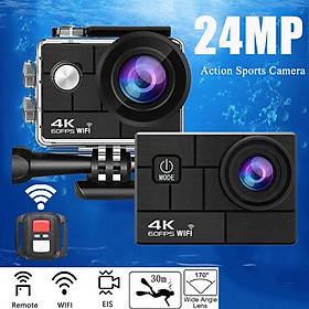 Camera hành động Ultra HD 4K/60fps 24MP WiFi 2" 170D Điều khiển từ xa Mũ bảo hiểm 30M Video Go Camera thể thao chống rung Pro chống nước Màu sắc: Đen