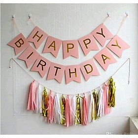 Dây cờ trang trí sinh nhật Happy birthday bunting màu hồng upkp43