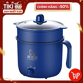 Nồi lẩu mini, ca nấu mì, Nồi Lẩu Điện Đa Năng Mini 2 Tầng Cao Cấp Núm Xoay 2 Nấc Nhiệt Tặng Kèm Giá Hấp 1,8L - Chính Hãng dododios - Logo ngẫu nhiên trên thân nồi, ca nấu mỳ đa năng mini