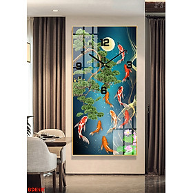 Mua Tranh tráng gương gắn đồng hồ cá chép hoa sen 02