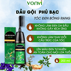 Nhuộm phủ bạc VONVI không xót, không phai, không làm đen da đầu, lên màu đen tự nhiên sau 10 phút chia 200 ml