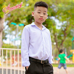 Áo sơ mi trắng đi học cho bé trai , đồng phục học sinh các cấp, size từ 20-95kg, form suông, vạt bầu, thương hiệu Amazing