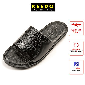 Dép da bò nam vân cá sấu full box KEEDO KD0903 - Màu đen - 43