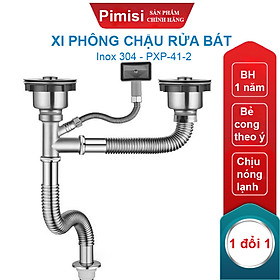 Xi Phông Chậu Rửa Bát Đôi Inox 304 Pimisi PXP-41-2 Cao Cấp Kiểu Chun Uốn - Kim Loại Bẻ Cong Được, Dùng Cả Nước Nóng Lạnh, Xả Thải Nước Bồn Rửa Chén 2 Hố Thu 11 cm - Thoát Nhanh, Chống Mùi Hôi Và Côn Trùng Gián, Chuột Cắn Phá - Có Thoát Tràn | Chính Hãng