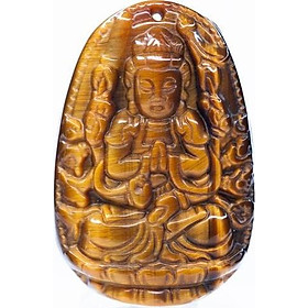 Hình ảnh Mặt dây chuyền Thiên Thủ Thiên Nhãn đá Mắt Hổ Vàng tự nhiên - Phật Độ Mạng cho người tuổi Tý - PBMTIG01 (Mặt kèm sẵn dây đeo)