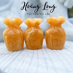 Túi tiền thần tài, túi tiền đá ngọc hoàng long - cao ~ 11cm, đường kính 6cm