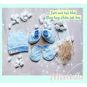 Set mũ, bao tay chân bo sợi tre cao cấp Mintuu