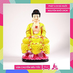 Mua Tượng phật A Di Đà ngồi đài sen nguyên khối vẽ màu áo vàng - Cao 19cm