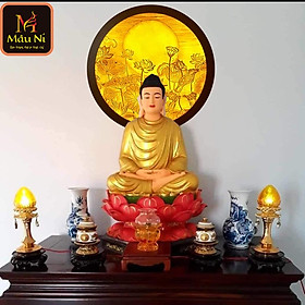 Mua Tranh trúc chỉ in MÂU NI  đường kính 80cm  Sen trăng  (thích hợp đặt tượng thờ cao 55cm đến 75cm