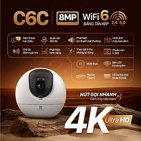 Camera Wifi Ezviz C6C 8M - 4K Siêu Rõ Nét, Quay Quét 360 độ , Đàm thoại 2 chiều, Có màu ban đêm, Phát hiện người AI - hàng chính hãng