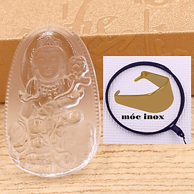 Mặt dây chuyền Phật Phổ hiền pha lê trắng 3.6 cm kèm vòng cổ dây dù đen + móc inox vàng, Phật bản mệnh, mặt dây chuyền phong thủy
