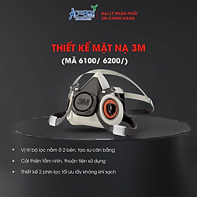 Bộ mặt nạ chống hóa chất, dùng phun thuốc trừ sâu - Mặt nạ nửa mặt 3M 6100/ 6200 kèm 2 phin lọc - Hàng chính hãng 100%