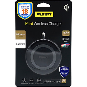 Đế Sạc Không Dây Pisen Mini Wireless Charger Hỗ Trợ Sạc Nhanh 10W PSSC0012 - Hàng Chính Hãng