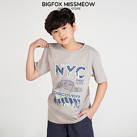 Áo cộc tay bé trai Bigfox Miss Meow mặc hè style Hàn chất cotton size đại hình in cá tính 12,13,14,15 40kg 50kg 1917